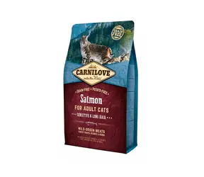 CARNILOVE Katze Getreidefreier Lachs Adult Sensitive&Long Hair 2kg / Ganzheitliches Alleinfuttermittel für empfindliche und langhaarige Katzen