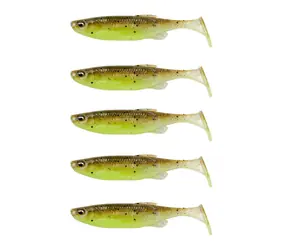 Savage Gear Gummiköder Fat Minnow T-Tail 9 cm 7 g Grün Perlgelb 5 Stück