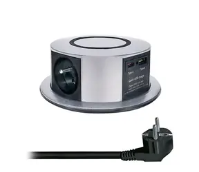 Solight 3z + USB A+C 20W PD versenkbare Steckdosenleiste 2m silber / kabelloses Laden 10W