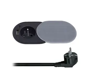 Solight PP124C-PD20 1z+USB A+C 20W PD Einbausteckdose mit Schiebedeckel silber / Kabel 2m