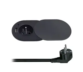 Solight PP124CB-PD20 1z+USB A+C 20W PD Einbausteckdose mit Schiebedeckel schwarz / Kabel 2m