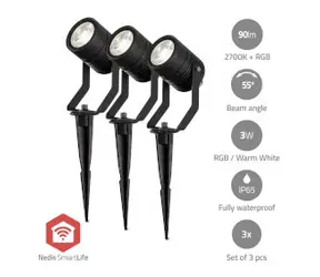 Nedis Smartlife Außenleuchte / 3 x 90 lm / Zigbee 3.0 / 3 x 3 W / RGB / 2700 K / Aluminium / Android & iOS