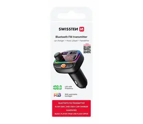 Swissten Bluetooth FM-Transmitter schwarz / RGB / USB-A + USB-C / BT