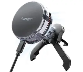 Spigen Essential MagSafe Peltier Kabelloses Autoladegerät mit Lüftungsschlitzhalterung, schwarz / Magnethalterung für die Autolüftung