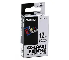 Original Casio Etikettendruckerband Casio XR-12WE1 / schwarzer Druck / weißer Hintergrund / unlaminiert / 8 m / 12 mm
