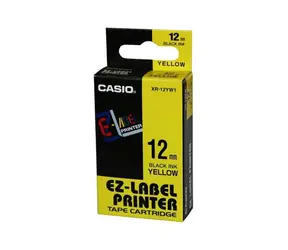 Original Casio Etikettendruckerband Casio XR-12YW1 / schwarzer Druck / gelber Hintergrund / unlaminiert / 8 m / 12 mm