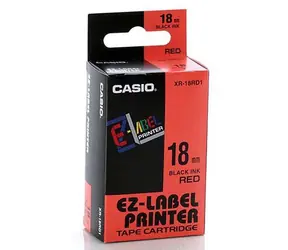 Original Casio Etikettendruckerband Casio XR-18RD1 / schwarzer Druck / roter Hintergrund / unlaminiert / 8 m / 18 mm