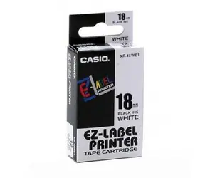 Original Casio Etikettendruckerband Casio XR-18WE1 / schwarzer Druck / weißer Hintergrund / unlaminiert / 8 m / 18 mm