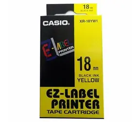 Original Casio Etikettendruckerband Casio XR-18YW1 / schwarzer Druck / gelber Hintergrund / unlaminiert / 8 m / 18 mm