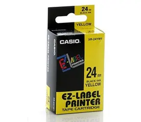 Original Casio Etikettendruckerband Casio XR-24YW1 / schwarzer Druck / gelber Hintergrund / unlaminiert / 8 m / 24 mm