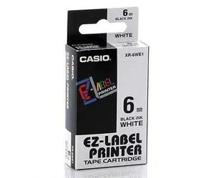 Casio Original-Etikettendruckerband Casio XR-6WE1 / schwarzer Druck / weißer Hintergrund / unlaminiert / 8 m / 6 mm