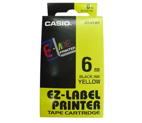 Original Casio Etikettendruckerband Casio XR-6YW1 / schwarzer Druck / gelber Hintergrund / unlaminiert / 8 m / 6 mm