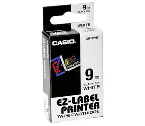 Casio Original-Etikettendruckerband Casio XR-9WE1 / schwarzer Druck / weißer Hintergrund / unlaminiert / 8 m / 9 mm