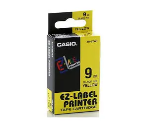 Original Casio Etikettendruckerband Casio XR-9YW1 / schwarzer Druck / gelber Hintergrund / unlaminiert / 8 m / 9 mm