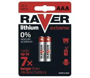 AAA Raver-Batterien, 1,5 V Lithium, halten bis zu 7x länger als Alkalibatterien, 2 Stk