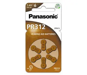 Panasonic Knopfzellenbatterie für Hörgeräte PR41, ZA312, AC312, DA312, 6 Stück, Blisterverpackung