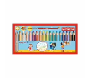 STABILO® Woody 3 in 1 - 18-teiliges Set mit Spitzer und Pinsel - 18 verschiedene Farben