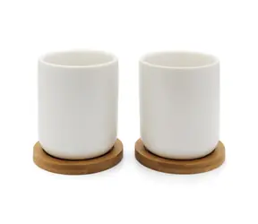 Bredemeijer Bamboo-Coaster Becherset mit Bambusuntersetzern / 2 Stück / Keramik / 200 ml