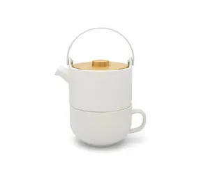 Bredemeijer Umea Teekanne weiß / 500 ml / Keramik / Bambusdeckel
