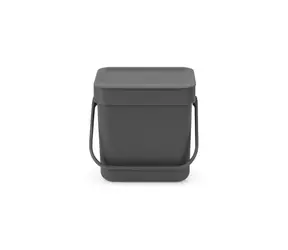 Brabantia Sort & Go Papierkorb 3L dunkelgrau / mit Griff / Kunststoff / 18,8 x 18,1 x 13,9 cm