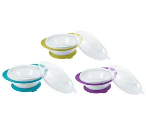 NUK Easy Learning Kinderschüssel mit 2 Deckeln und Saugnapf blau 1 Stück / BPA-frei 