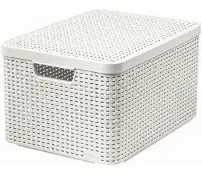 Curver Rattan Aufbewahrungskorb mit Deckel 30 l weiß / 44,5 x 33 x 24,8 cm