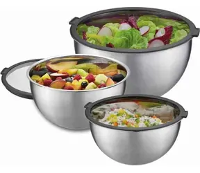 Gefu Mondi silber / Futternapf-Set mit Deckel / Edelstahl / 3-tlg. / 16-20-24 cm 