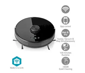 Nedis WIFIVCL001CBK schwarz / 3-in-1 Roboterstaubsauger / Kehren & Saugen & Wischen / WLAN / 0,6 l / 2000 Pa / LiDAR