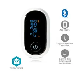 Nedis BTHOX10WT weiß / Pulsoximeter / Bluetooth / OLED-Display / SmartLife / 2x AAA