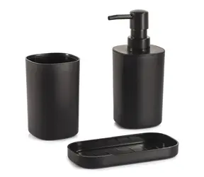 MSV LONA 3er Badaccessoires Set schwarz/Kunststoff