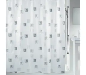 Spirella MILANO Duschvorhang Quadrat-Motiv 120 x 200 cm weiß-silber / Polyester