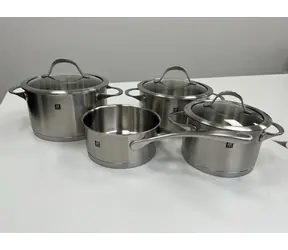 Zwilling Essence Edelstahl-Kochgeschirr-Set 4-teilig / 3x Topf mit Deckel / 1x Stielkasserolle