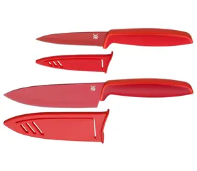 WMF Touch Messerset 2-teilig rot / 1x Kochmesser 13 cm / 1x Universalmesser 9 cm / Klingenschutz