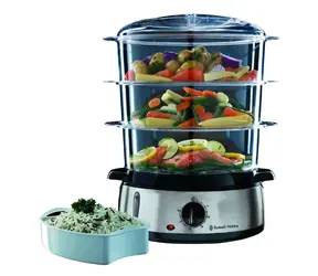 Russell Hobbs Cook@Home 19270-56 schwarz / Dampfgarer / 800 W / 9L / 3 Behälter / Timer / Edelstahl 
