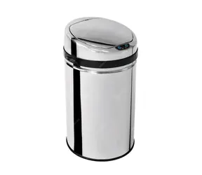 iQtech Exclusive 30 l silber / kontaktloser Abfalleimer / rund / Maße 30,5x58cm / Edelstahl|Kunststoff / Stromversorgung 4X AA