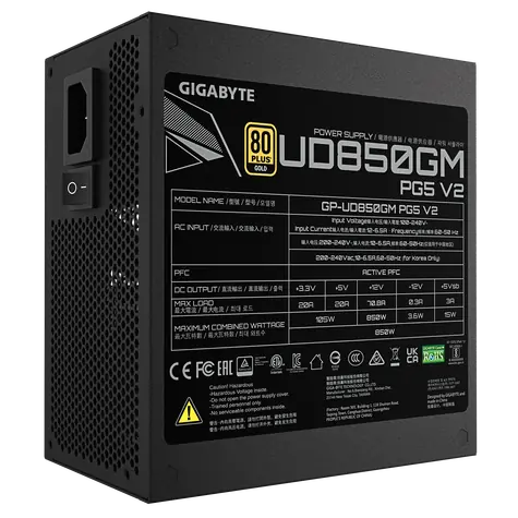 GIGABYTE UD850GM PG5 V2 Netzteil schwarz / 850 W / ATX 3.1 / 80PLUS Gold / modular / 120-mm-Lüfter