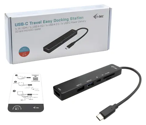 i-TEC USB-C Travel Easy Dock 4K HDMI / Dockingstation / 4K 30Hz / Stromversorgung 60W / USB 3.0 / SD+microSD
