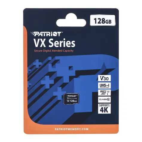 Patriot VX V30 U3 / microSDXC-Speicherkarte / 128 GB / UHS-I U3 / V30 / Klasse 10 / 90/80 MB/s