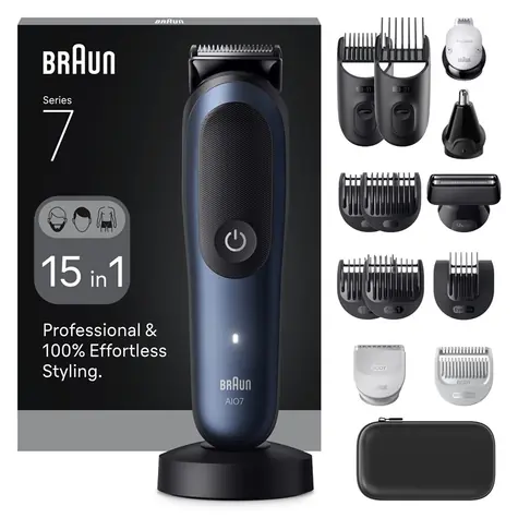 Braun MultiGroom AIO7580 dunkelblau / Multifunktionstrimmer / Lithium- ION