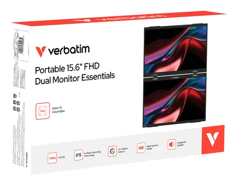 2 × 15,6" Verbatim Portable Dual Monitor Essentials, schwarz / Tragbarer Dual-Monitor / IPS / FHD 1920 × 1080 / USB-C
