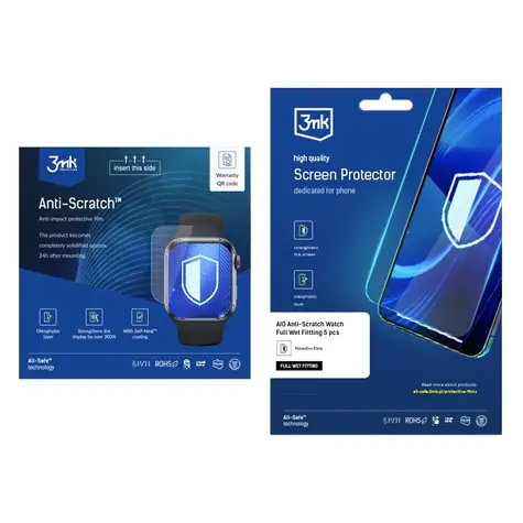 3MK All-Safe AIO Displayschutzfolie für Smartwatches / Kratzfest / Nassverträglich / 5 Stück