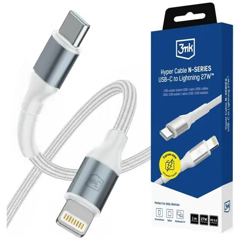 3mk Hyper Cable N-SERIES weiß / Datenkabel / USB-C auf Lightning / 27 W PD 3.0 / 1 m