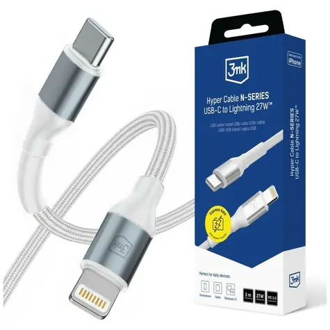 3mk Hyper Kabel N-SERIES USB-C auf Lightning weiß / Datenkabel / 3 m / 27 W / PD 3.0