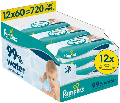 Pampers Aqua Plastikfrei / Feuchttücher / 720 Stück / 12 × 60 Stück