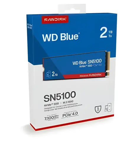 WD Blue SN5100 2 TB / M.2 SSD 2280 NVMe / PCIe 4.0 x4 / TLC / Lesen: 7100 MB/s / Schreiben: 6700 MB/s / 5 Jahre