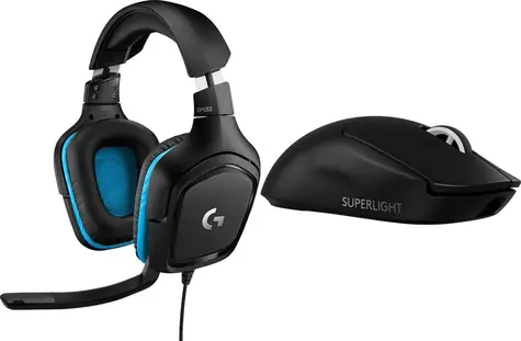 Logitech G432 blau + G PRO X SuperLight 2 / Gaming-Set / Kopfhörer + kabellose Maus / 32000 dpi