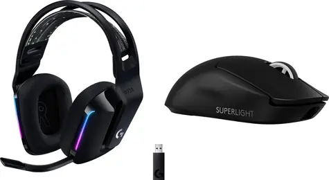 Logitech G733 Lightspeed Schwarz + G PRO X SuperLight 2 / Kabelloses Gaming-Set / Kopfhörer und Maus