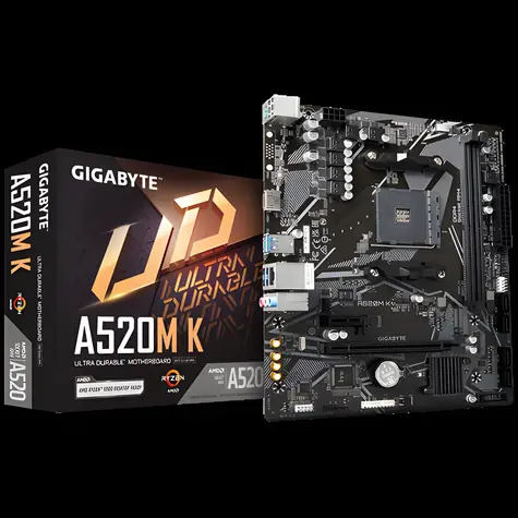 GIGABYTE A520M K / Mainboard / AMD A520 / AM4 / 2x DDR4 / 4X SATA III / mATX