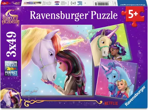Ravensburger Einhorn- Academy - Magie und Freundschaft / Kinderpuzzle / 3 x 49 Teile / ab 5 Jahren