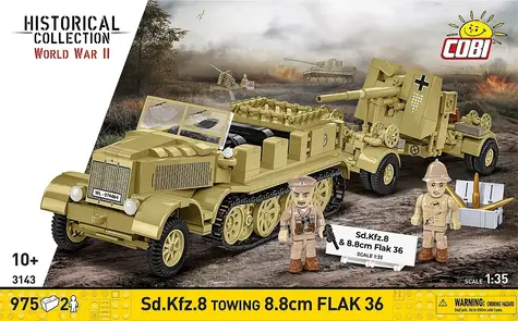 Cobi 3143 Sd.Kfz.8 mit Flak 36 8,8 cm / Bausatz / 975 Steine / 2 Figuren / ab 10 Jahren